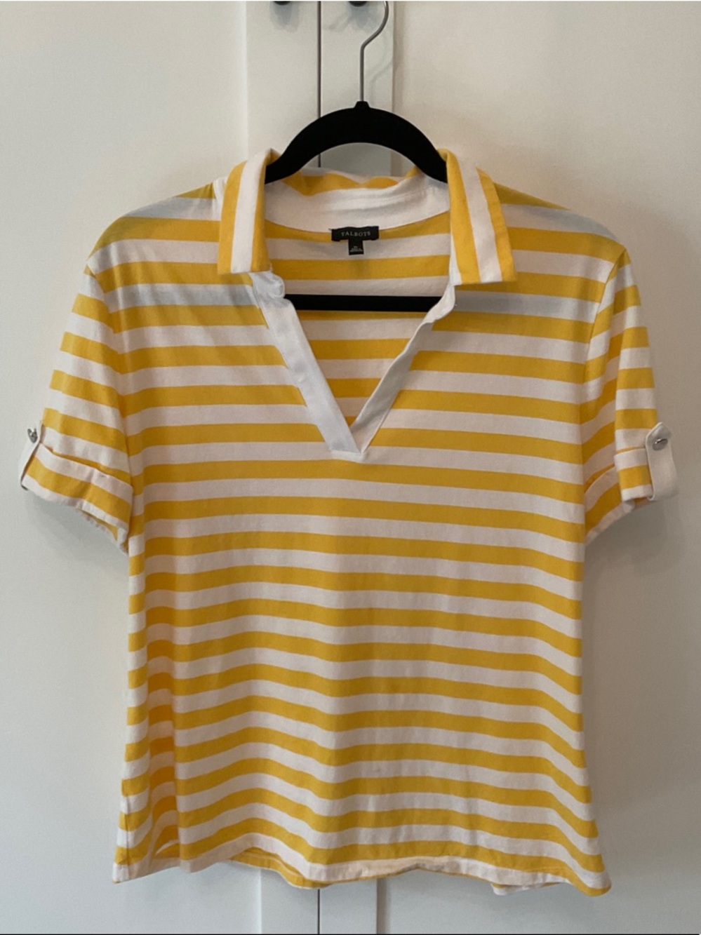 Talbots Yellow & White Striped Polo Shirt
